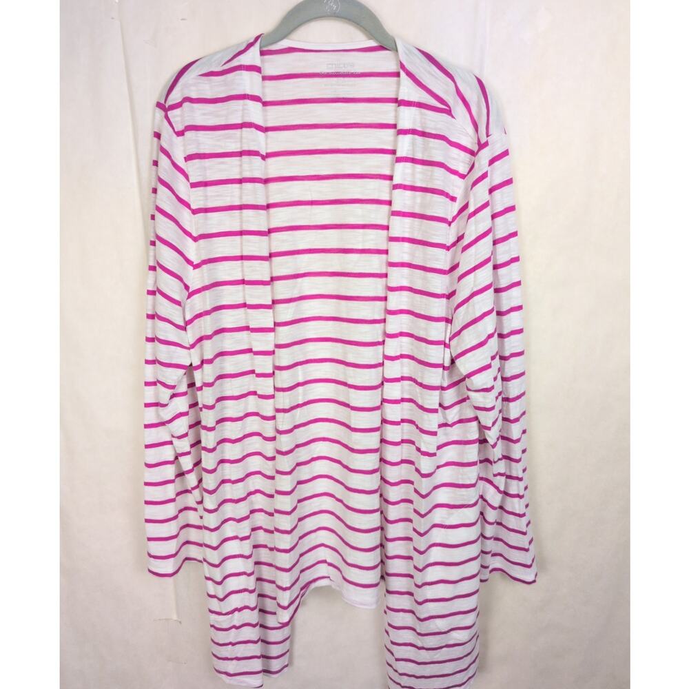 New Chicos The Ultimate Tee purple white striped open cardigan Size 3/XL Coastal